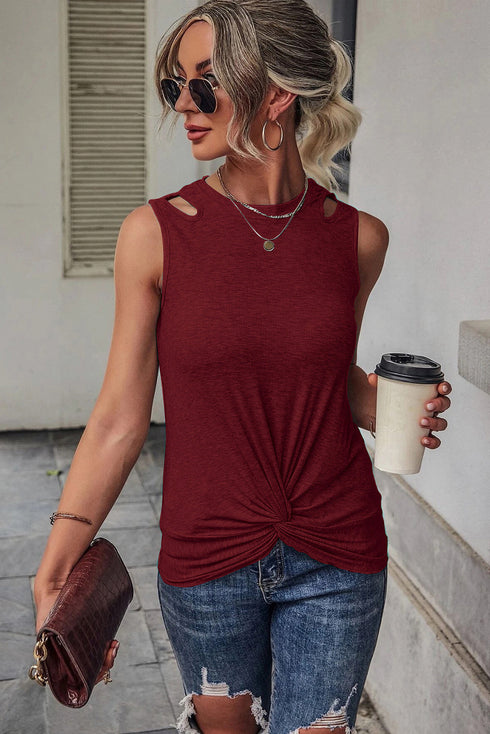 Rib Knit Cut-out Front Twist Tank Top