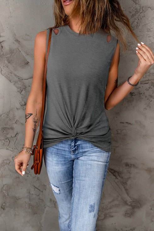 Rib Knit Cut-out Front Twist Tank Top