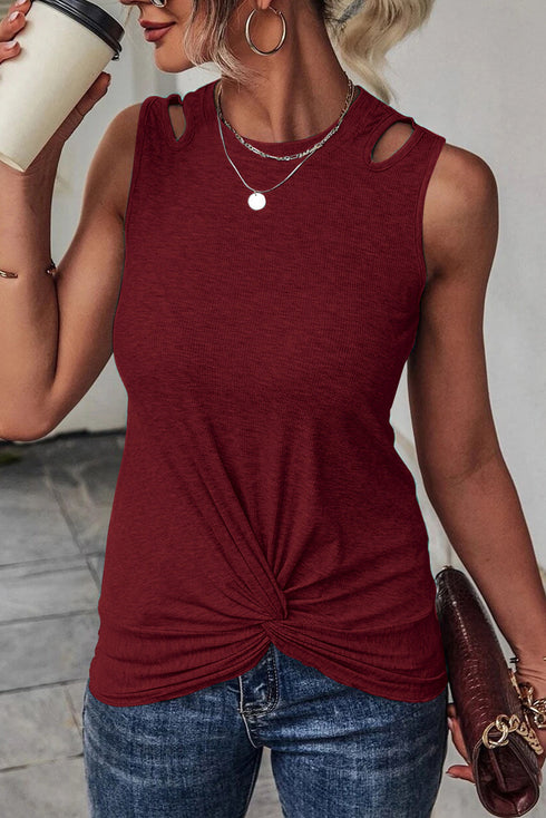 Rib Knit Cut-out Front Twist Tank Top