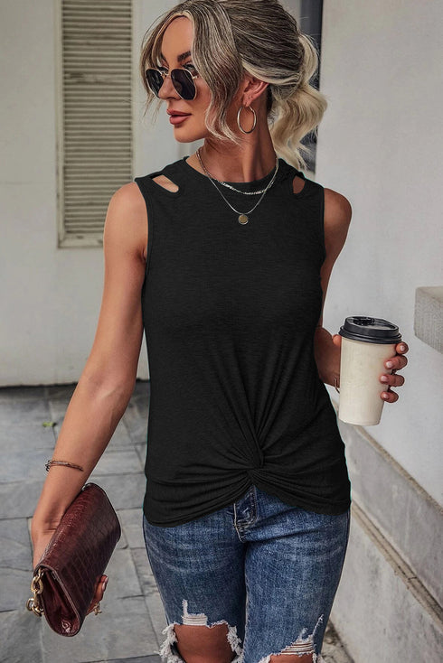 Rib Knit Cut-out Front Twist Tank Top