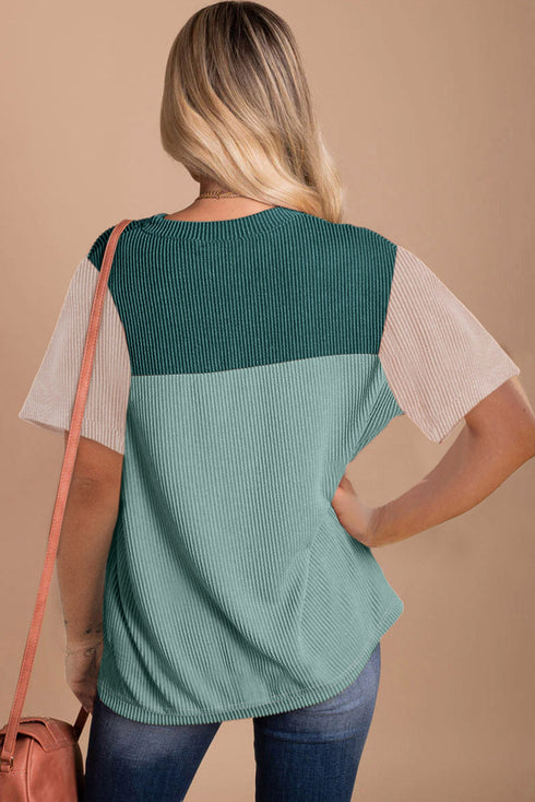 Rib Textured Colorblock T Shirt