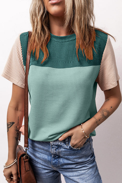 Rib Textured Colorblock T Shirt