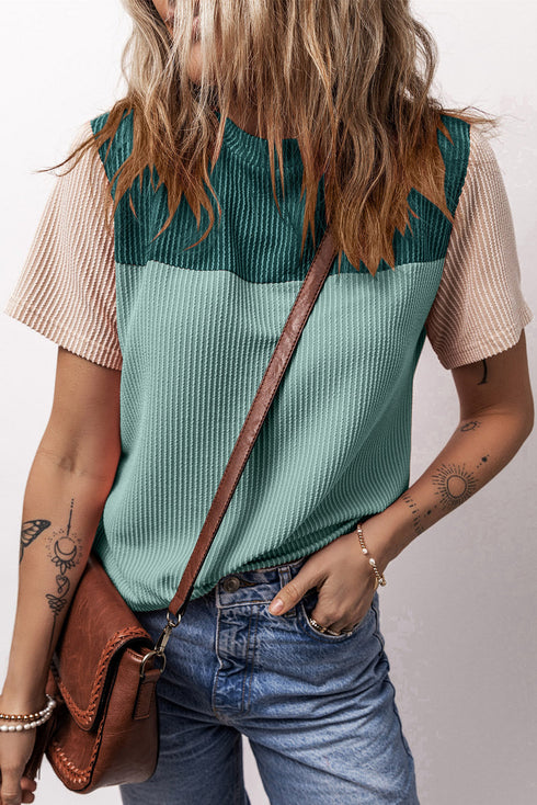 Rib Textured Colorblock T Shirt