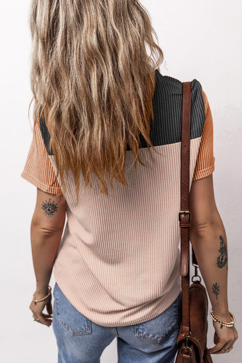 Rib Textured Colorblock T Shirt
