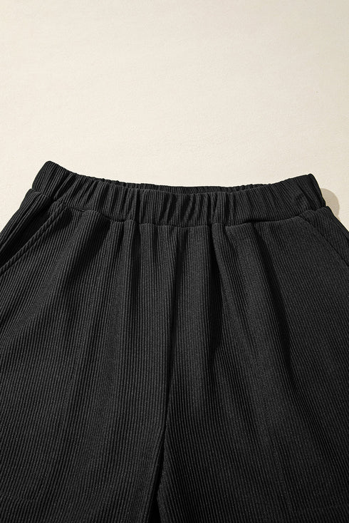 Ribbed Baggy Drop Shoulder Pullover And Short Sets