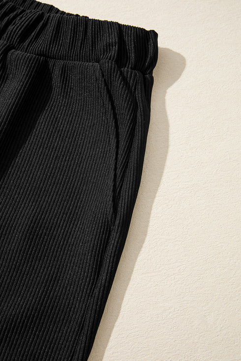 Ribbed Baggy Drop Shoulder Pullover And Short Sets
