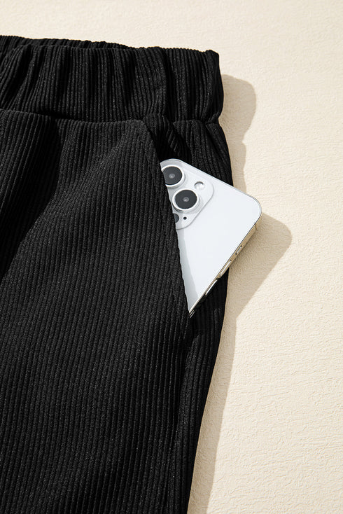 Ribbed Baggy Drop Shoulder Pullover And Short Sets