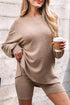 Ribbed Balloon Sleeve Pullover And Biker Short Set