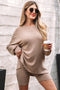 Ribbed Balloon Sleeve Pullover And Biker Short Set