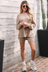 Ribbed Balloon Sleeve Pullover And Biker Short Set