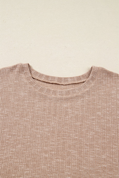 Ribbed Balloon Sleeve Pullover And Biker Short Set