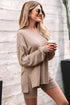 Ribbed Balloon Sleeve Pullover And Biker Short Set