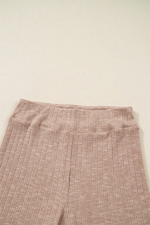 Ribbed Balloon Sleeve Pullover And Biker Short Set
