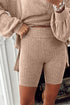 Ribbed Balloon Sleeve Pullover And Biker Short Set