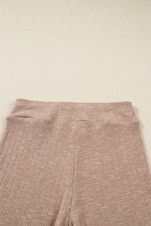 Ribbed Balloon Sleeve Pullover And Biker Short Set