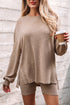 Ribbed Balloon Sleeve Pullover And Biker Short Set