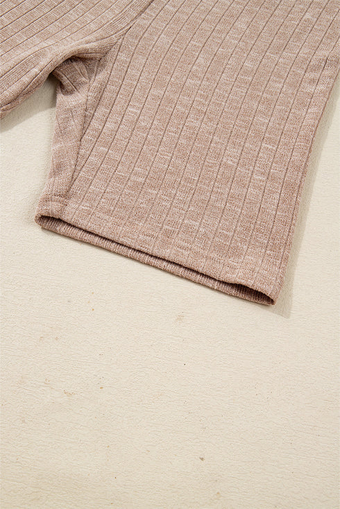 Ribbed Balloon Sleeve Pullover And Biker Short Set
