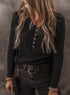 Ribbed Button Front V Neck Cotton Blend Long Sleeve Top