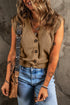 Ribbed Button Front V Neck Sleeveless Sweater Vest