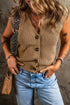 Ribbed Button Front V Neck Sleeveless Sweater Vest
