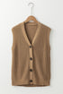 Ribbed Button Front V Neck Sleeveless Sweater Vest
