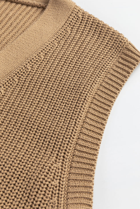 Ribbed Button Front V Neck Sleeveless Sweater Vest