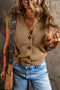 Ribbed Button Front V Neck Sleeveless Sweater Vest