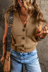 Ribbed Button Front V Neck Sleeveless Sweater Vest