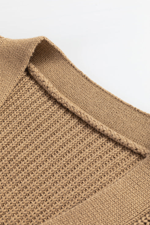 Ribbed Button Front V Neck Sleeveless Sweater Vest