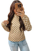 Ribbed Check Print Turtleneck Long Sleeve Slim Fit Top