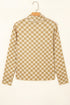 Ribbed Check Print Turtleneck Long Sleeve Slim Fit Top