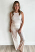 Ribbed Checkered Print Wide Leg Tank Pant Set