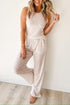 Ribbed Checkered Print Wide Leg Tank Pant Set