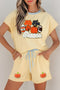 Ribbed Chenille Pumpkin Patchwork Graphic Three Piece Short Set