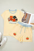 Ribbed Chenille Pumpkin Patchwork Graphic Three Piece Short Set