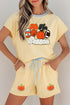 Ribbed Chenille Pumpkin Patchwork Graphic Three Piece Short Set