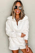 Ribbed Collar Drop Shoulder Solid Pullover Short Sets
