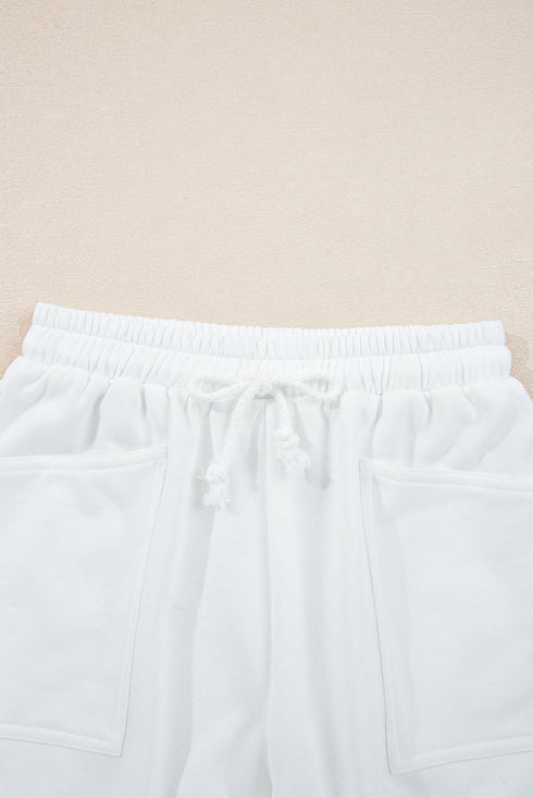 Ribbed Collar Drop Shoulder Solid Pullover Short Sets