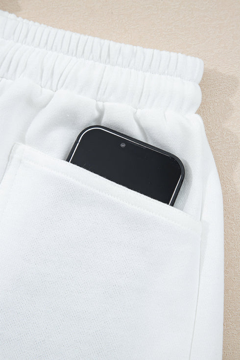 Ribbed Collar Drop Shoulder Solid Pullover Short Sets