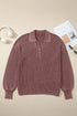 Ribbed Collared Button Placket Long Sleeve Sweater