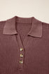 Ribbed Collared Button Placket Long Sleeve Sweater
