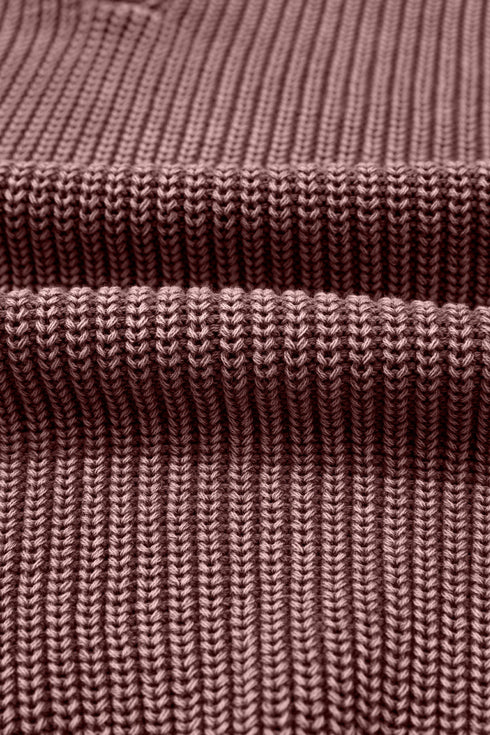Ribbed Collared Button Placket Long Sleeve Sweater