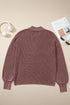 Ribbed Collared Button Placket Long Sleeve Sweater