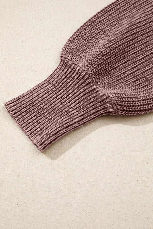 Ribbed Collared Button Placket Long Sleeve Sweater