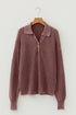 Ribbed Collared Button Placket Long Sleeve Sweater