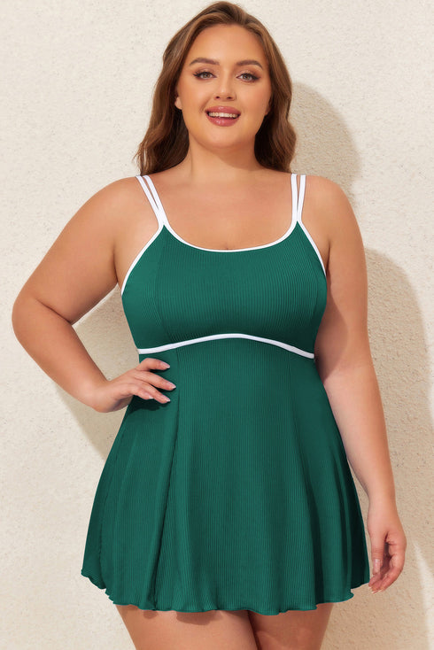 Ribbed Contrast Trim Adjustable Strap Two Piece Swimwear