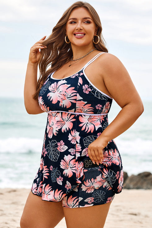 Ribbed Contrast Trim Adjustable Strap Two Piece Swimwear
