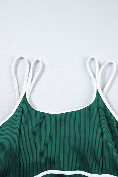 Ribbed Contrast Trim Adjustable Strap Two Piece Swimwear