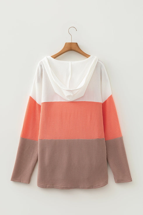 Ribbed Corded Hooded Casual Long Sleeve Pullover Top