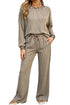 Ribbed Corded Patchwork Leopard Trim Long Sleeve Pant Set